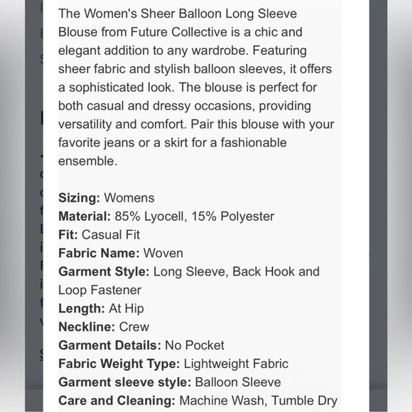 Future Collective Women's Sheer Balloon Long Sleeve Blouse ~ Cream - Picture 4 of 4